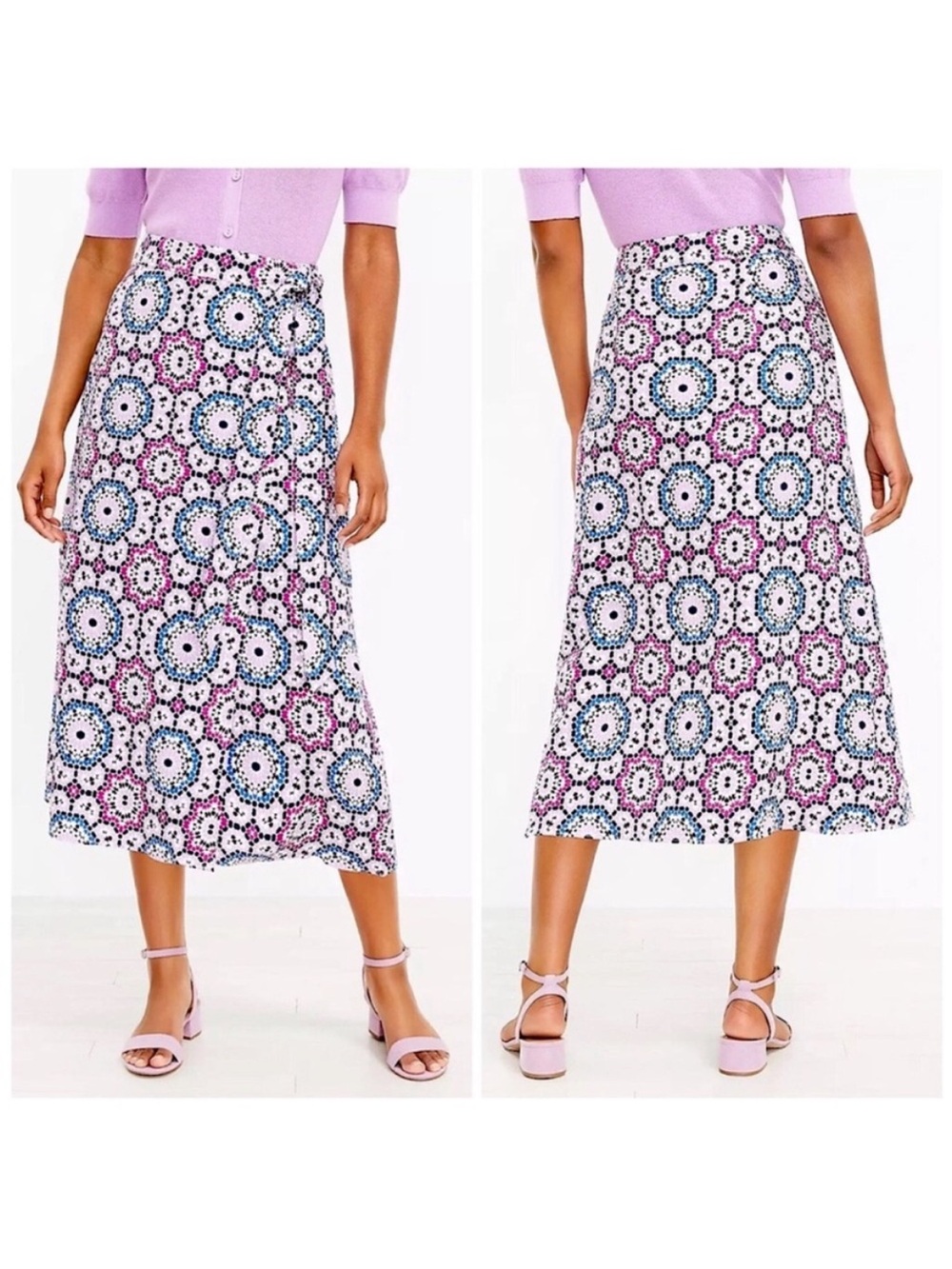 LOFT Summer Print Linen Blend Wrap Skirt Size 0P